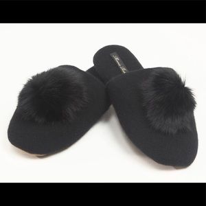 100% Cashmere Slippers w/ Real Fox Fur (Sz. 6-7)